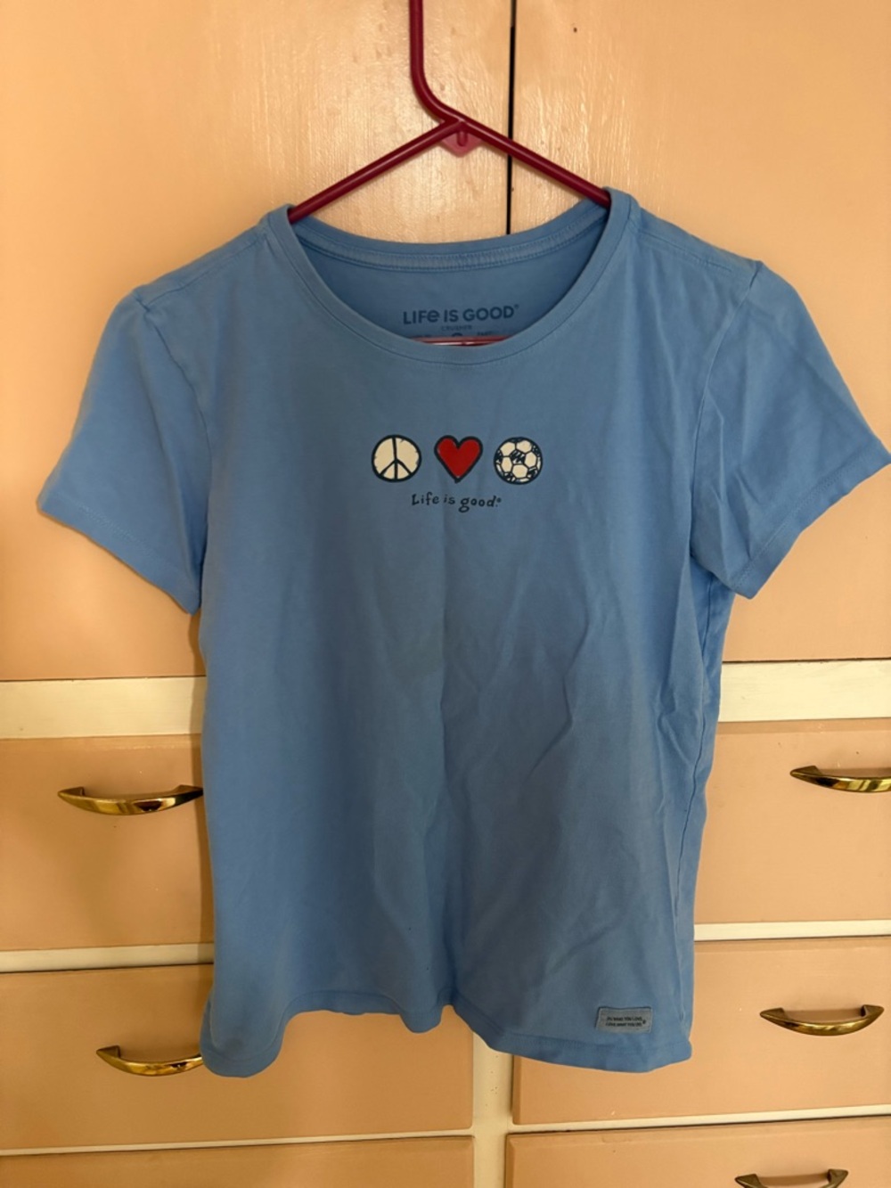 Life Is Good Sky Blue Girls' Peace Heart Soccer Graphic Tee